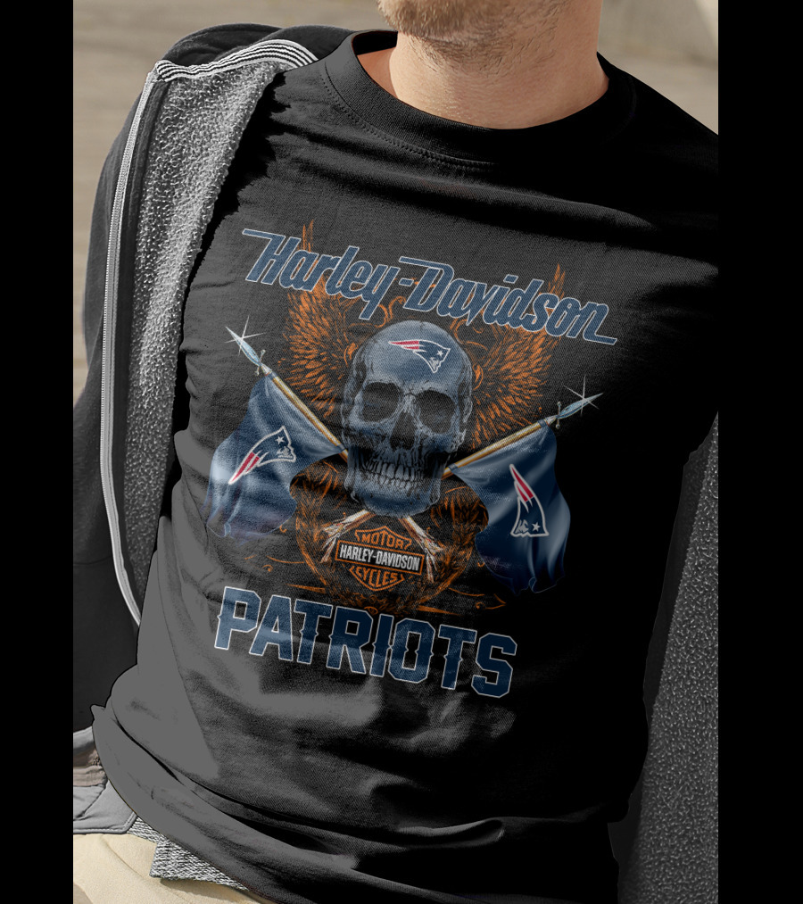 Harley Davidson Patriots Skull With Flags T-Shirt