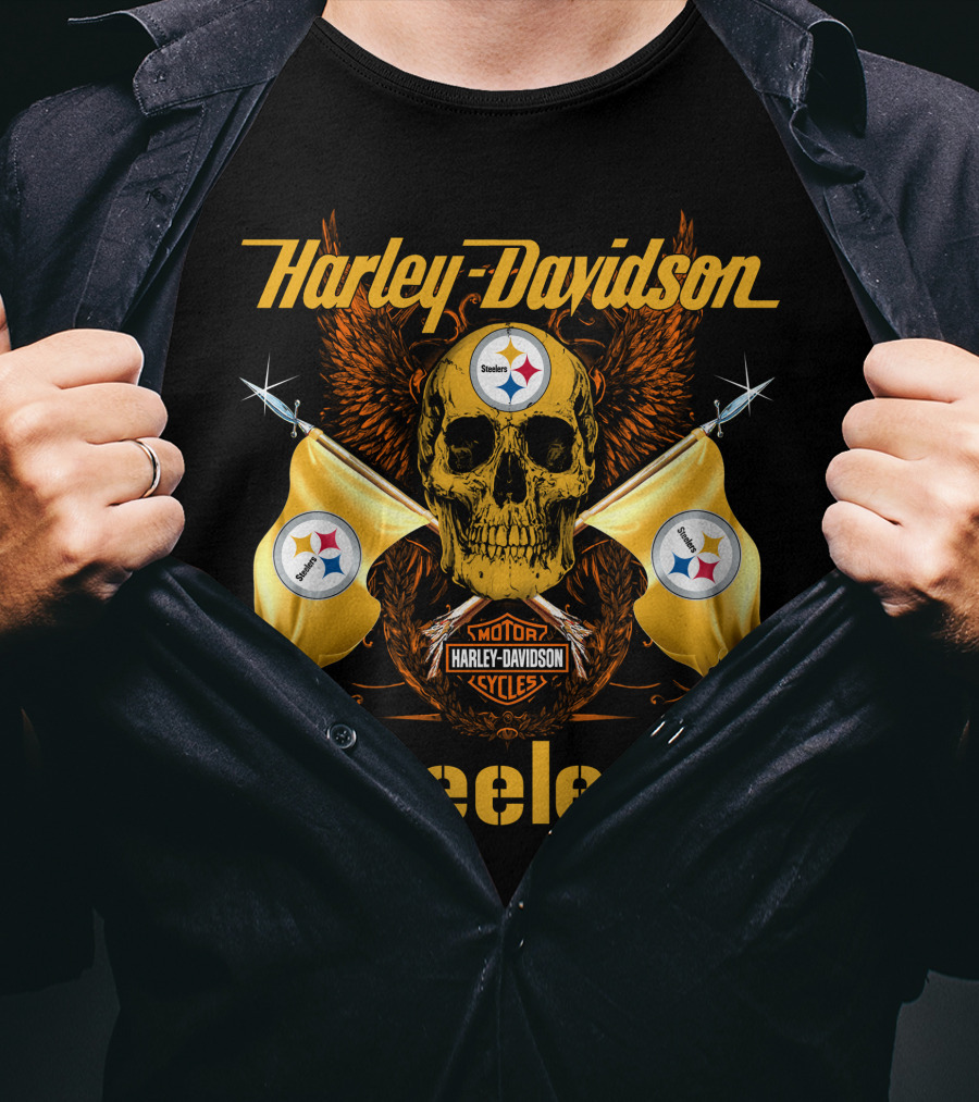 Harley Davidson Steelers Skull Flags T-Shirt