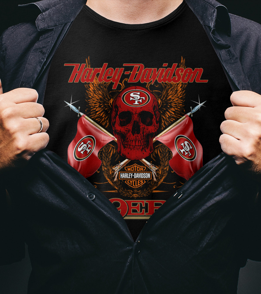 Harley Davidson Sf Skull Flags 49ers T-Shirt