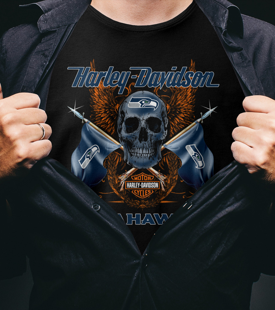 Harley Davidson Seahawks Skull Flags T-Shirt