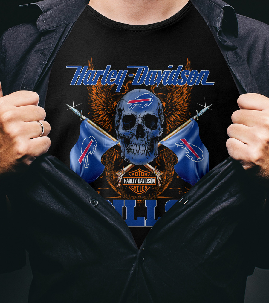 Harley Davidson Buffalo Bills Skull Flags T-Shirt