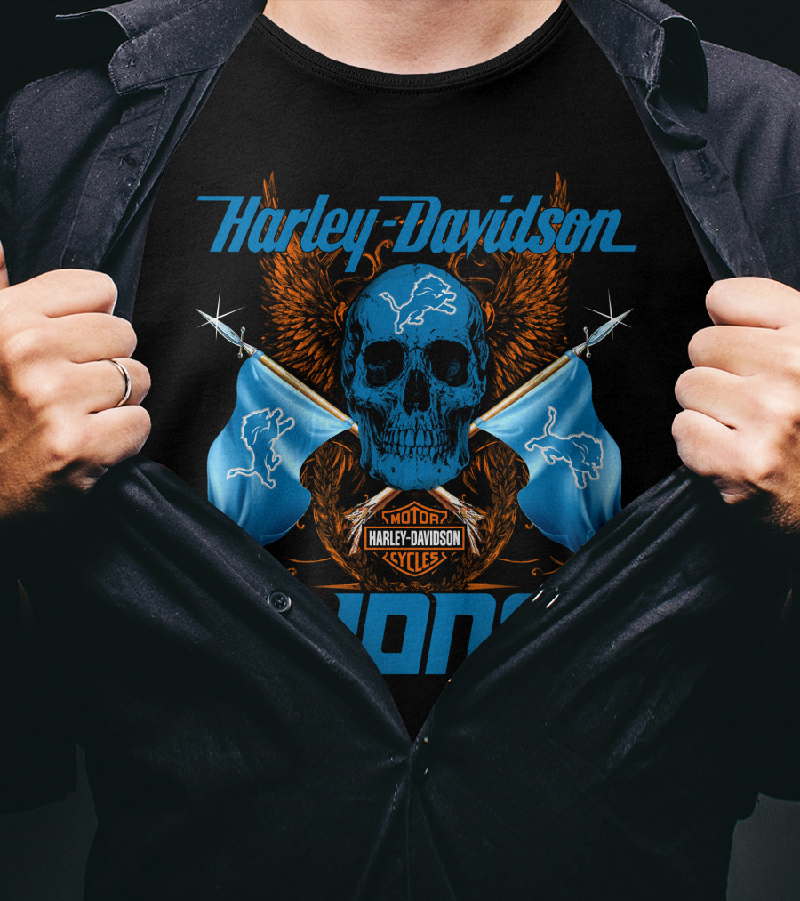 Harley Davidson Lions Skull Motor Cycles Flags T-Shirt
