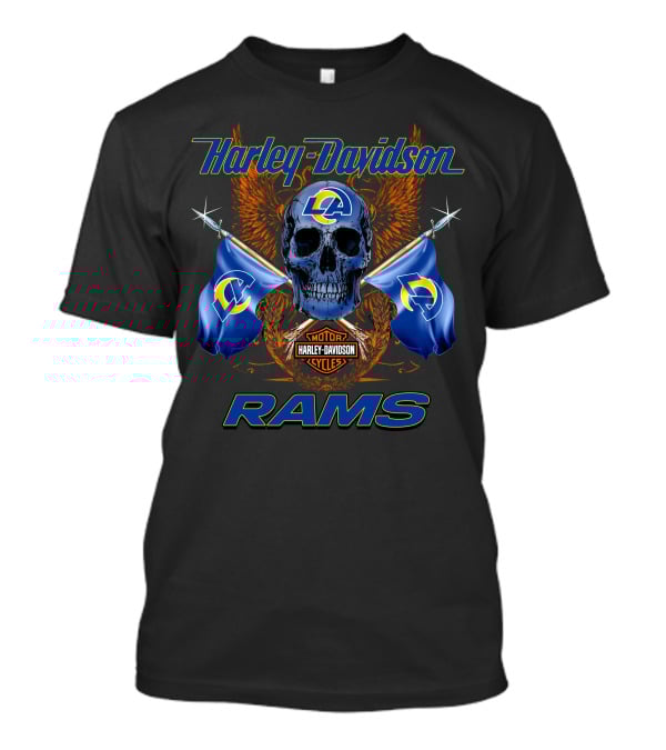 Harley Davidson Los Angeles Rams Motorcycle Cycles Skull Flags T-Shirt
