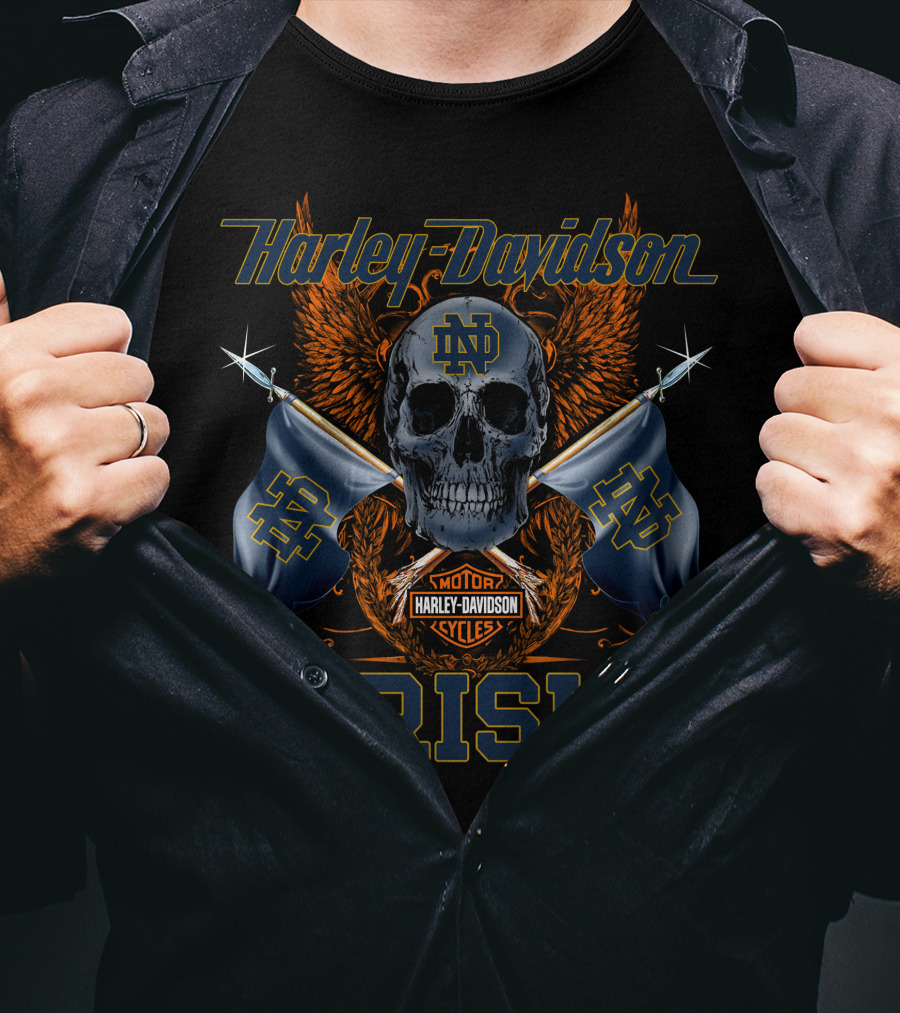 Harley Davidson Nd Skull Irish Flags Motor Cycles T-Shirt