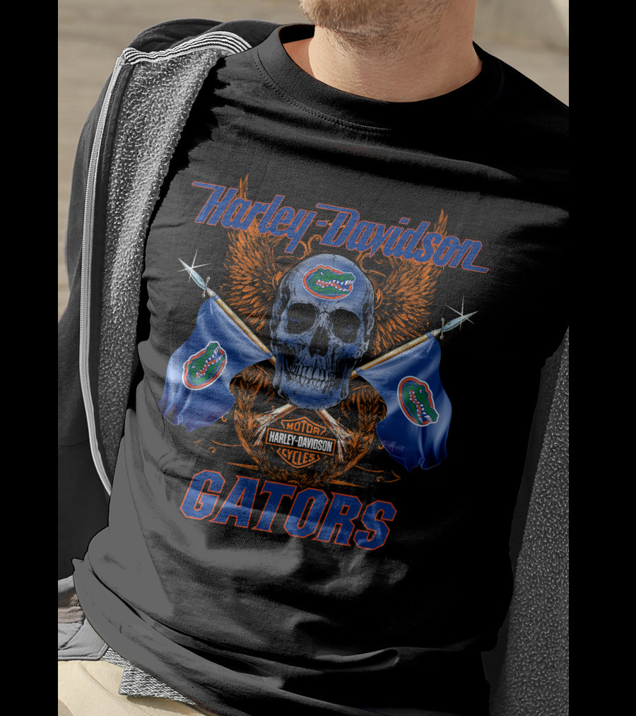 Harley Davidson Florida Gators Skull Flags T-Shirt