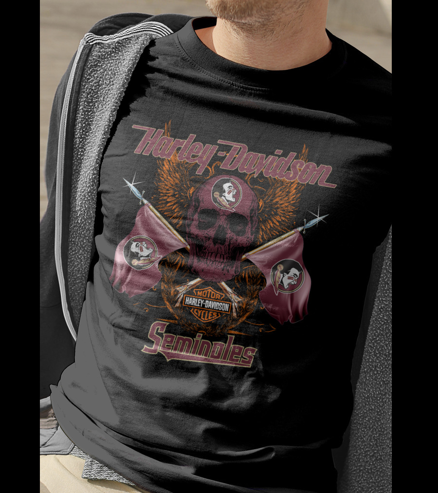 Harley Davidson Seminoles Skull Flags T-Shirt