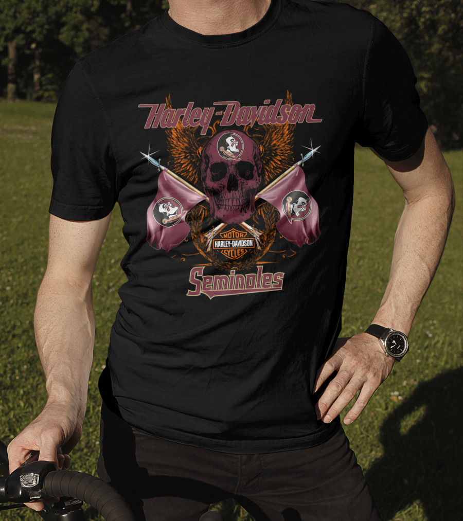 Harley Davidson Seminoles Skull Flags T-Shirt
