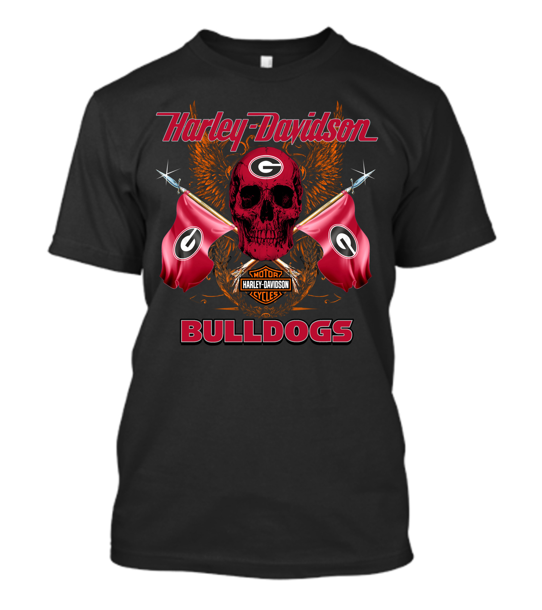 Harley Davidson Bulldogs Georgia Skull Flags T-Shirt