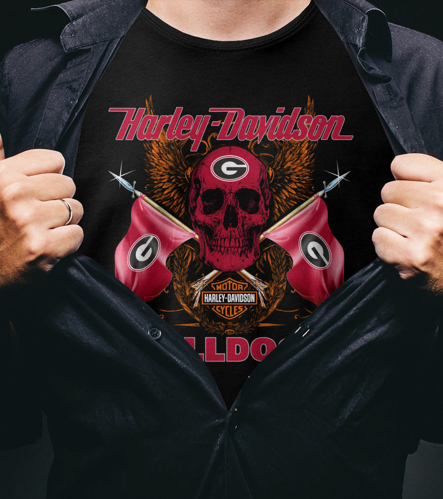 Harley Davidson Bulldogs Georgia Skull Flags T-Shirt