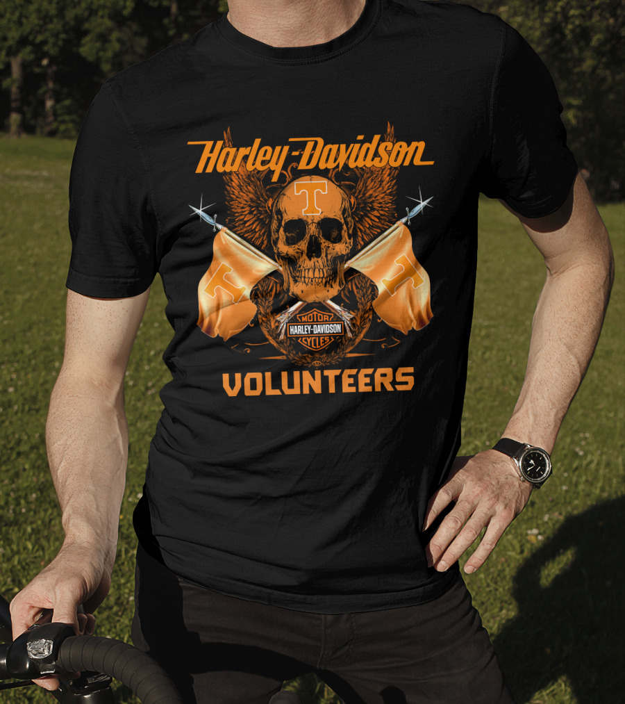 Harley Davidson Volunteers Skull Orange Flags Winged T-Shirt