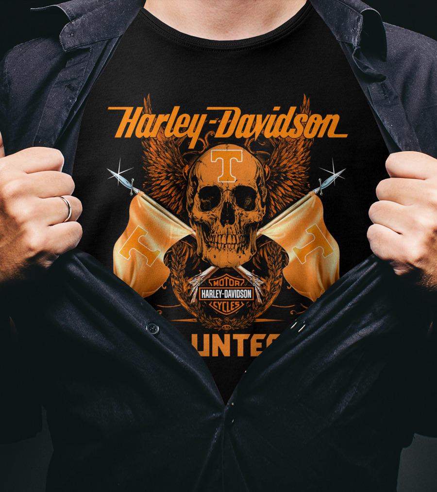 Harley Davidson Volunteers Skull Orange Flags Winged T-Shirt