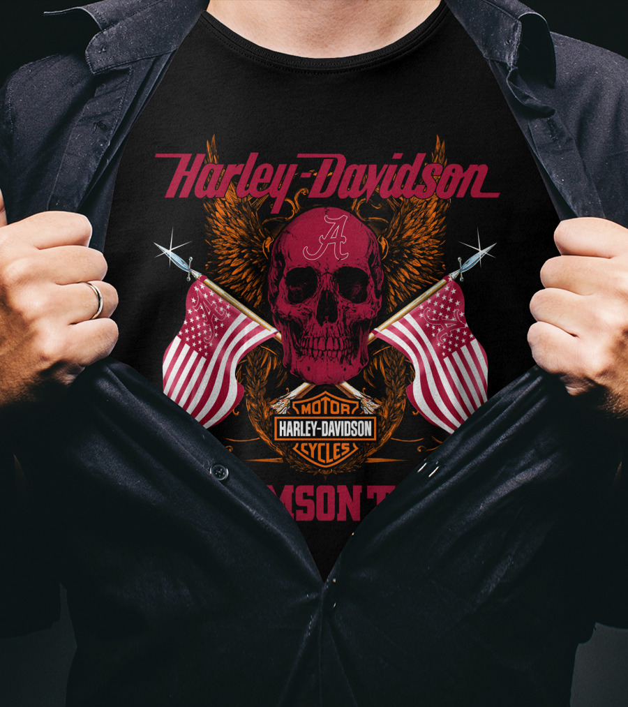 Harley Davidson Crimson Tide Skull Flags Alabama T-Shirt