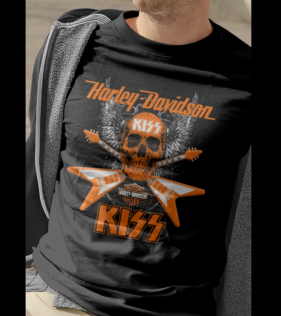 Harley Davidson Kiss Motorcycles Electric Guitar Skull Wings T-Shirt