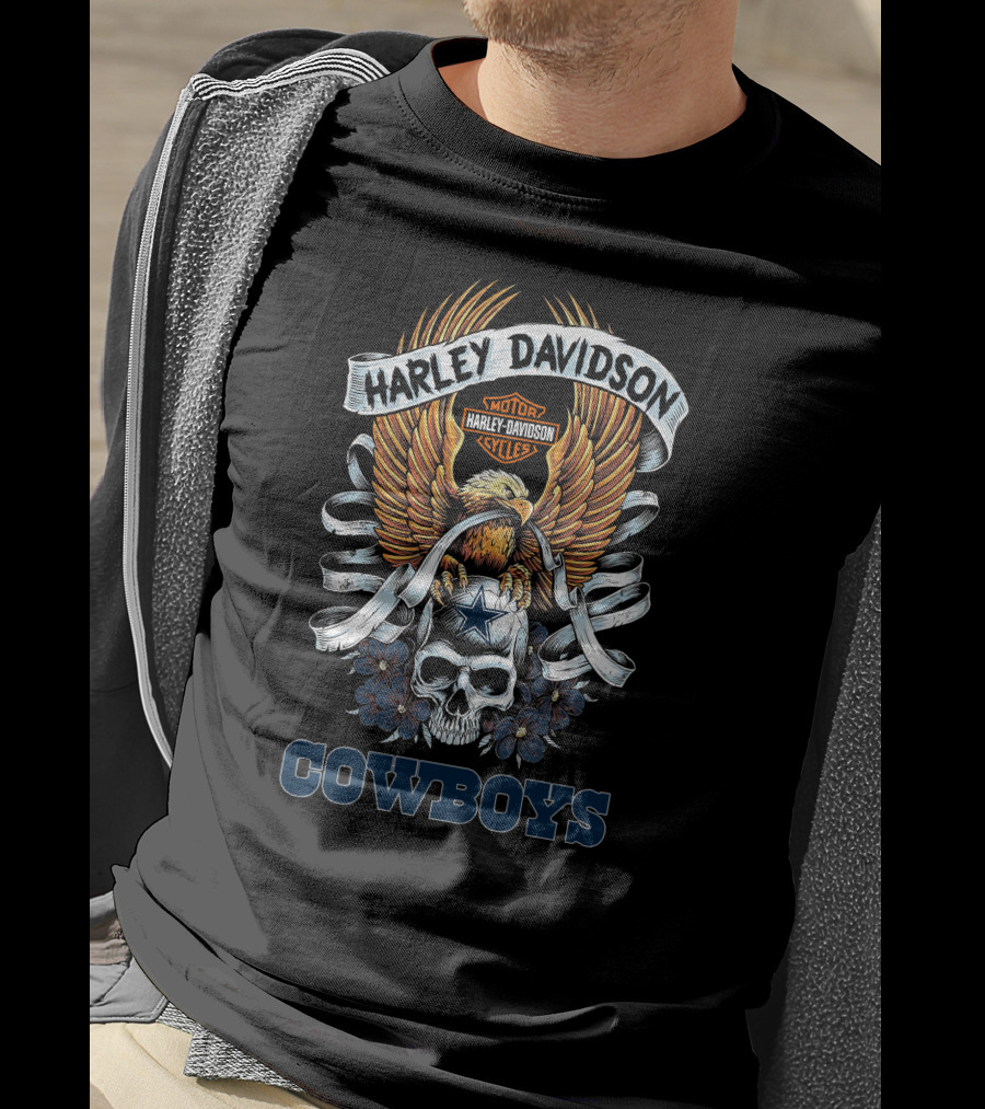 Harley Davidson Motor Cycles Eagle Skull Cowboys T-Shirt