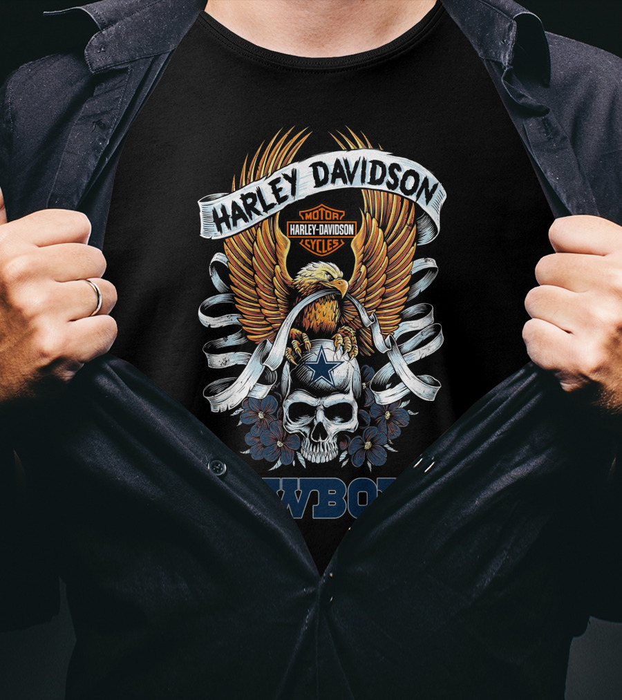 Harley Davidson Motor Cycles Eagle Skull Cowboys T-Shirt