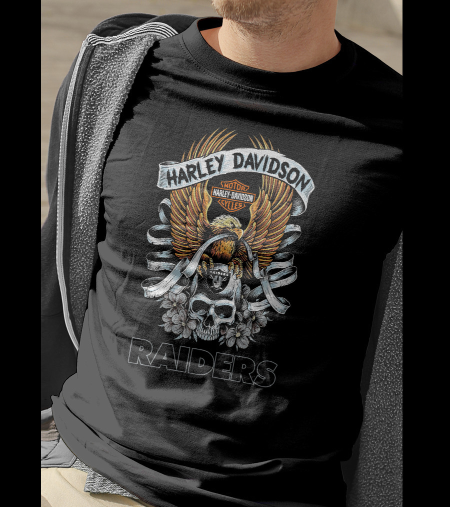 Harley Davidson Motor Cycles Eagle Skull Raiders T-Shirt