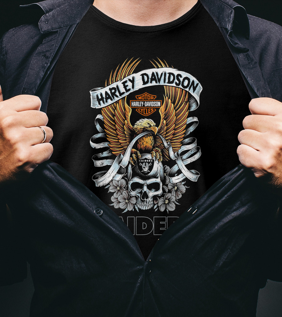 Harley Davidson Motor Cycles Eagle Skull Raiders T-Shirt