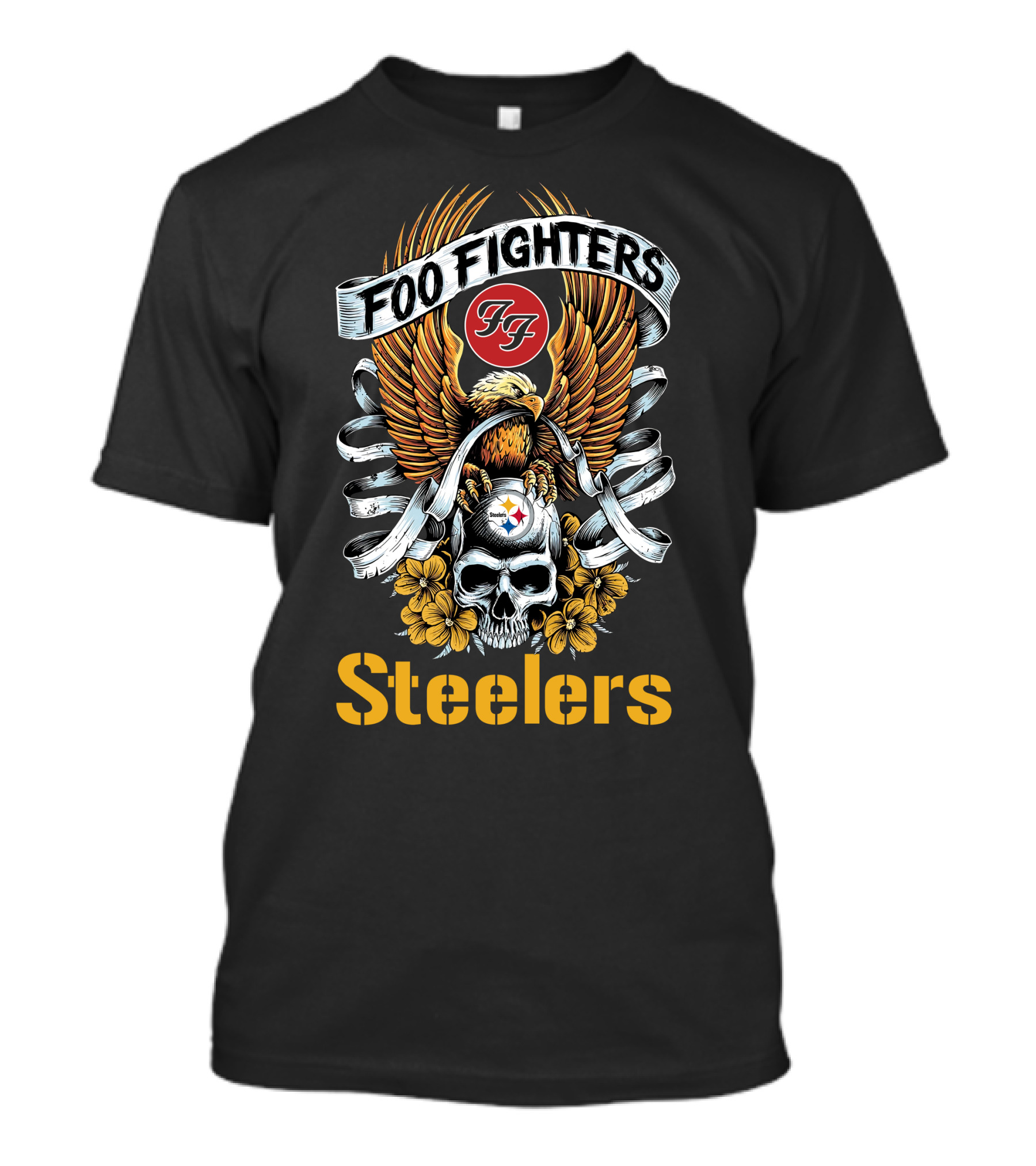 Foo Fighters Steelers FF Skull Eagle Floral Motif T-Shirt