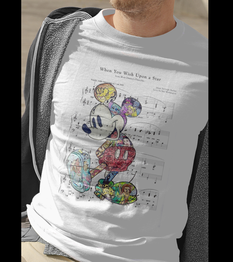When You Wish Upon A Star Disney Music Mickey Mouse Sheet Music T-Shirt