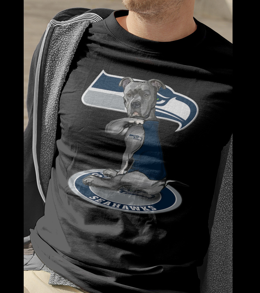 Seattle Seahawks Dog In Blue Jersey On Team T-Shirt