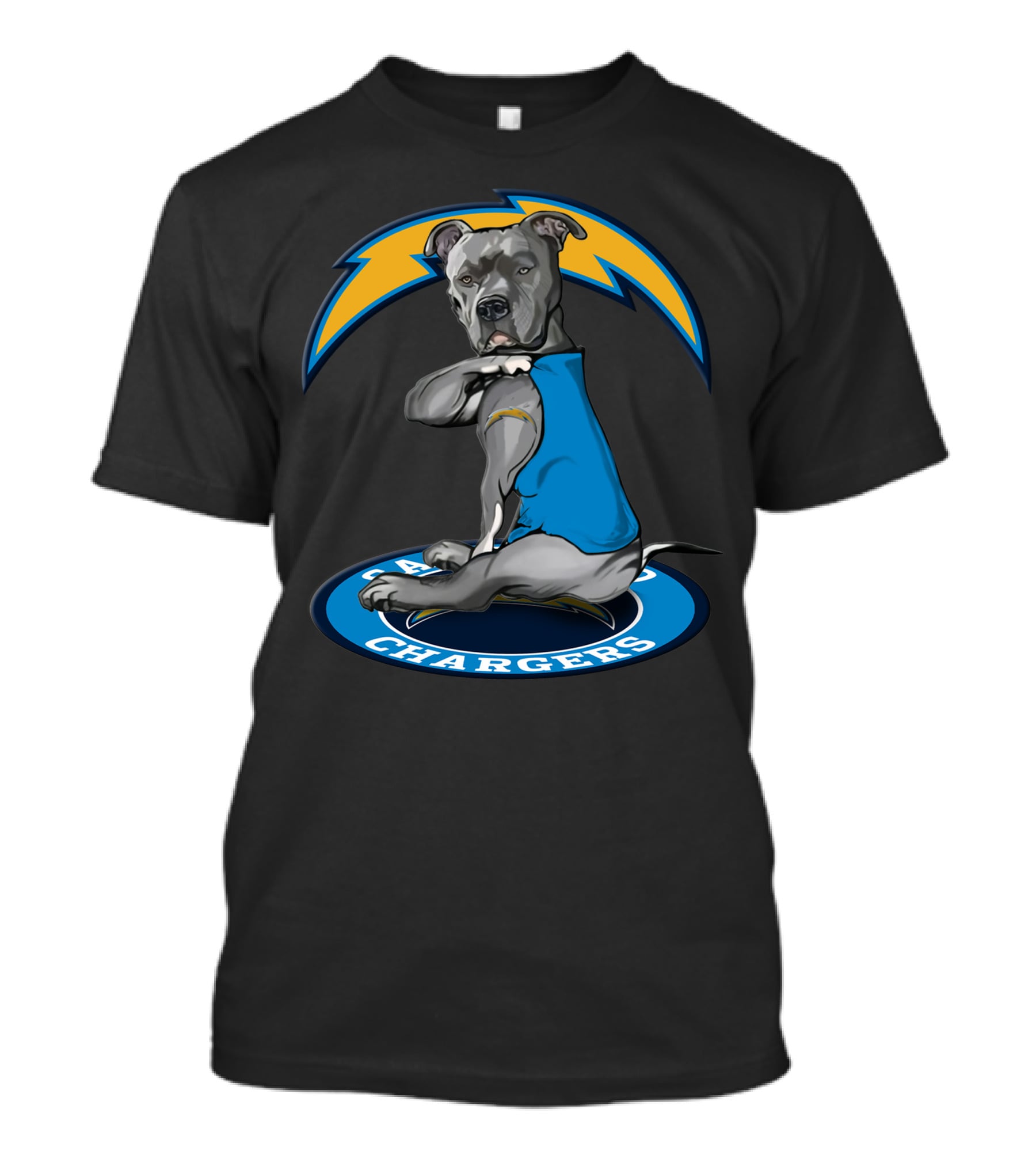 Los Angeles Chargers Dog In Blue Jersey With Lightning Bolt T-Shirt