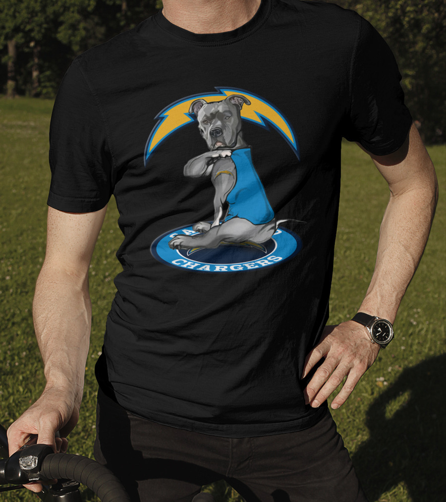 Los Angeles Chargers Dog In Blue Jersey With Lightning Bolt T-Shirt