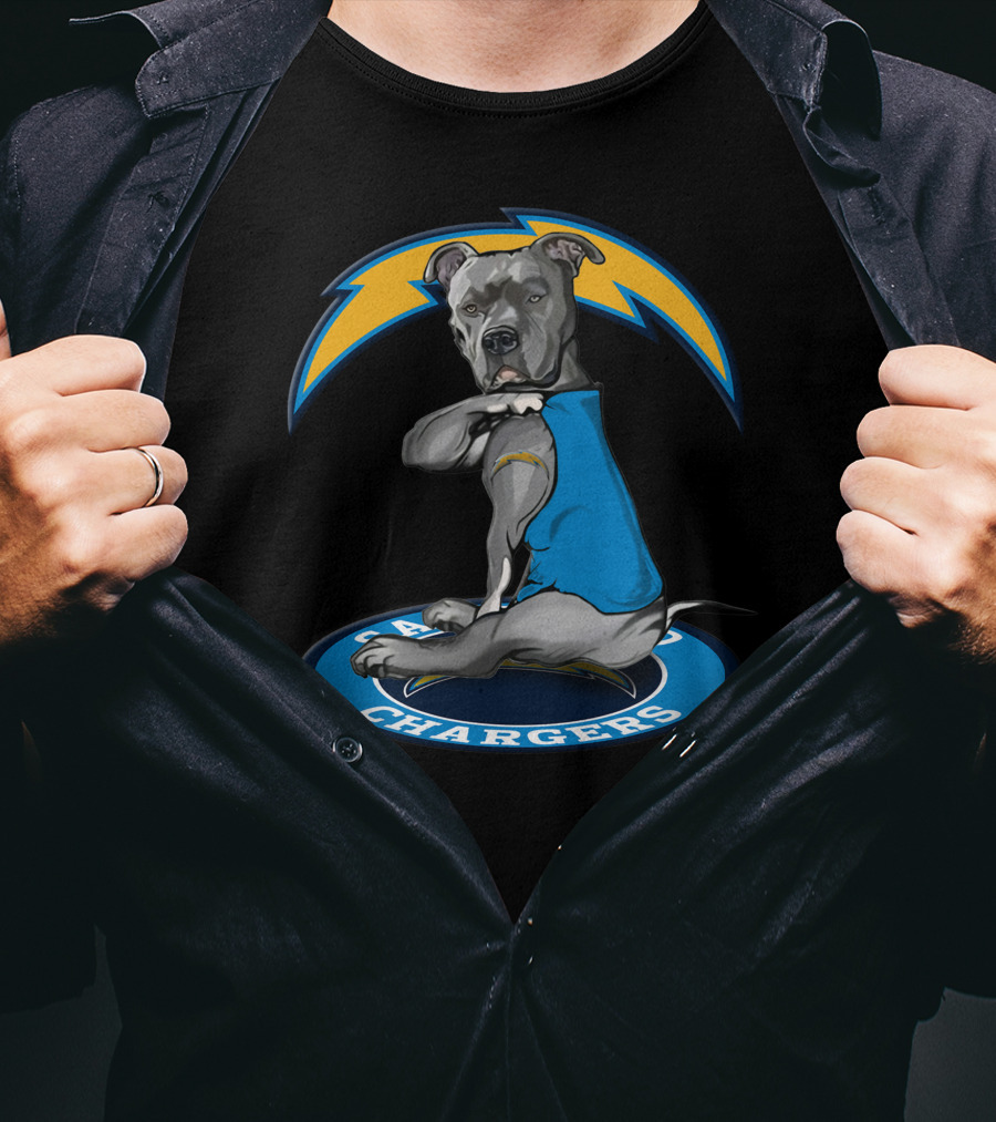 Los Angeles Chargers Dog In Blue Jersey With Lightning Bolt T-Shirt