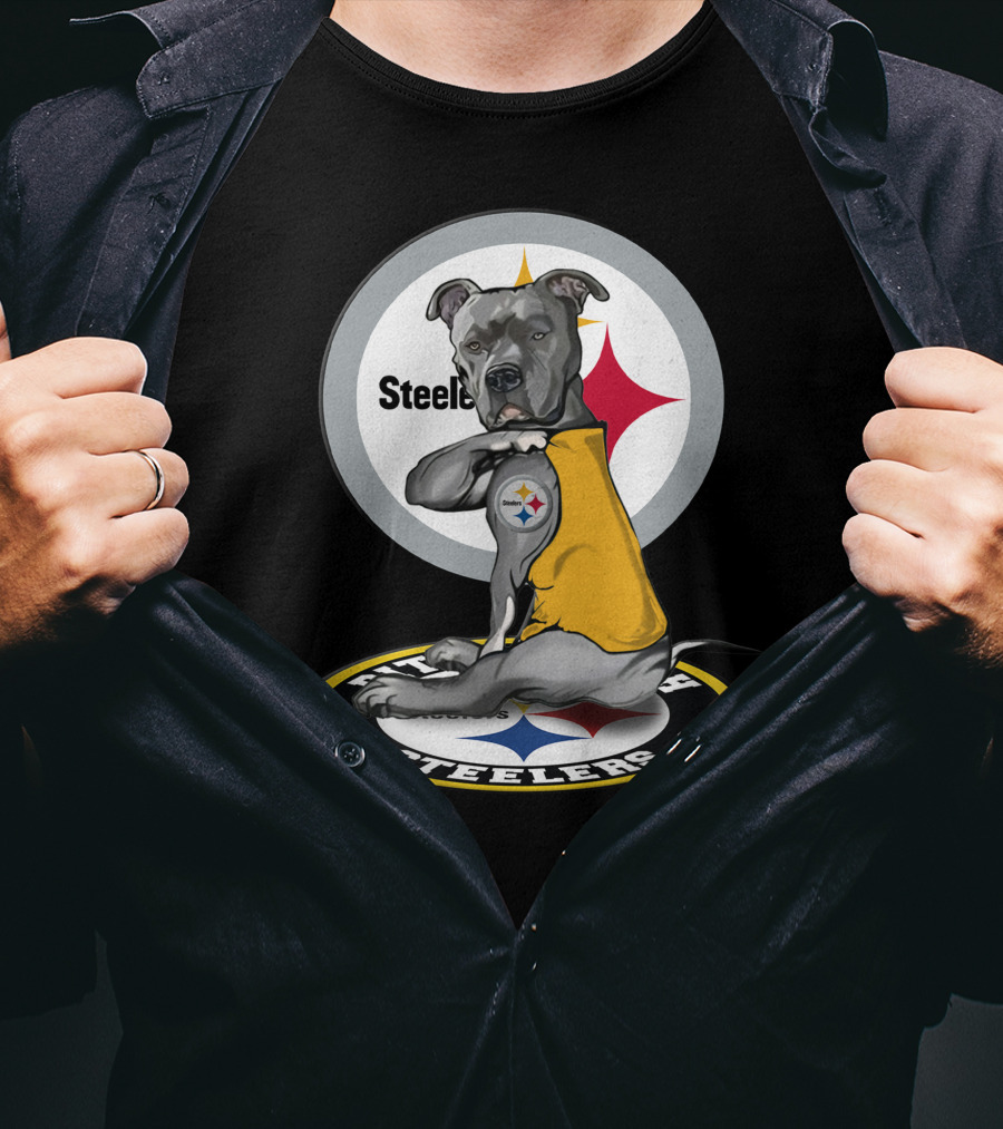 Pittsburgh Steelers Dog With Logo Tattoo And Yellow Vest T-Shirt