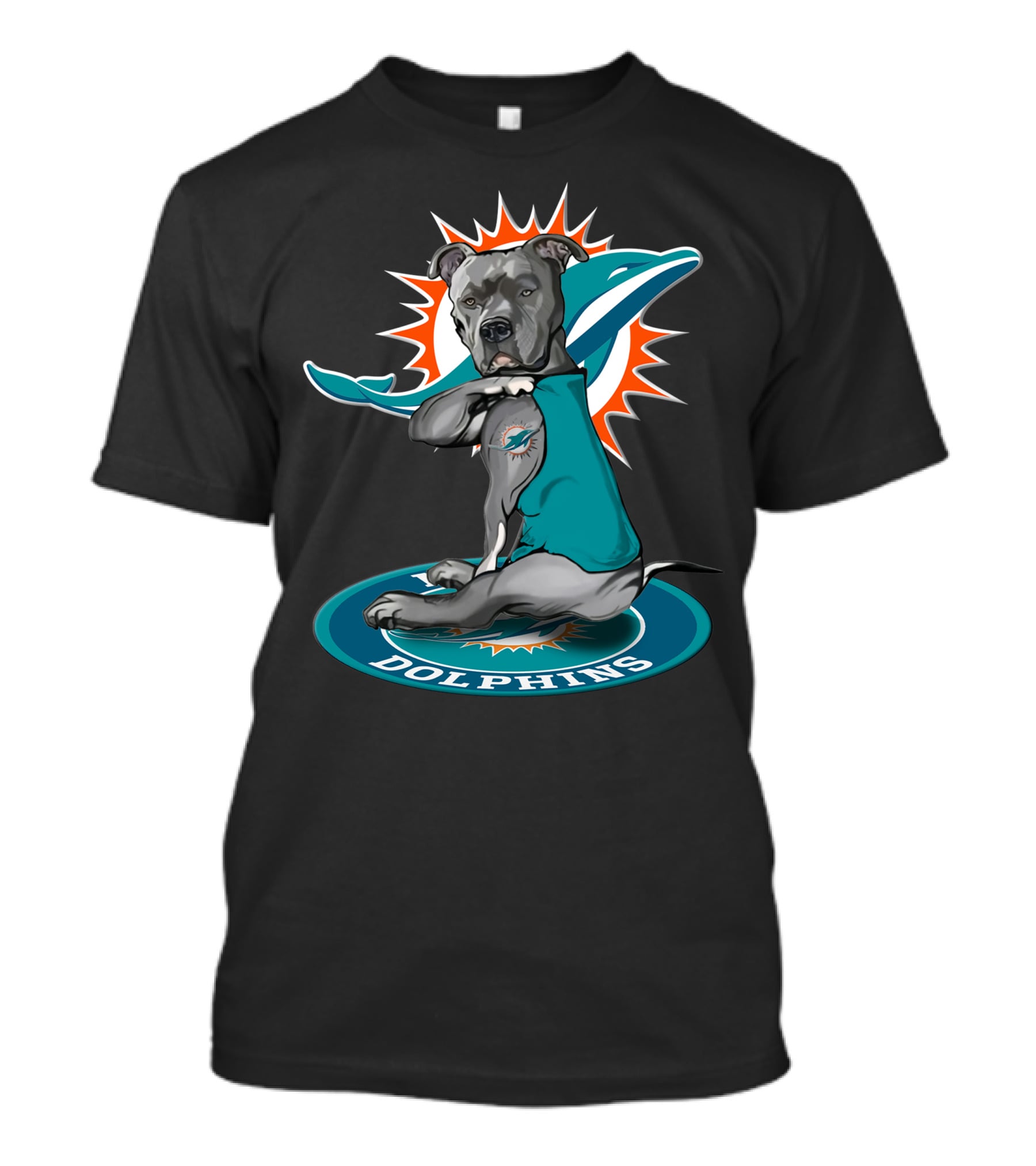 Miami Dolphins Dog With Logo Tattoo And Jersey T-Shirt