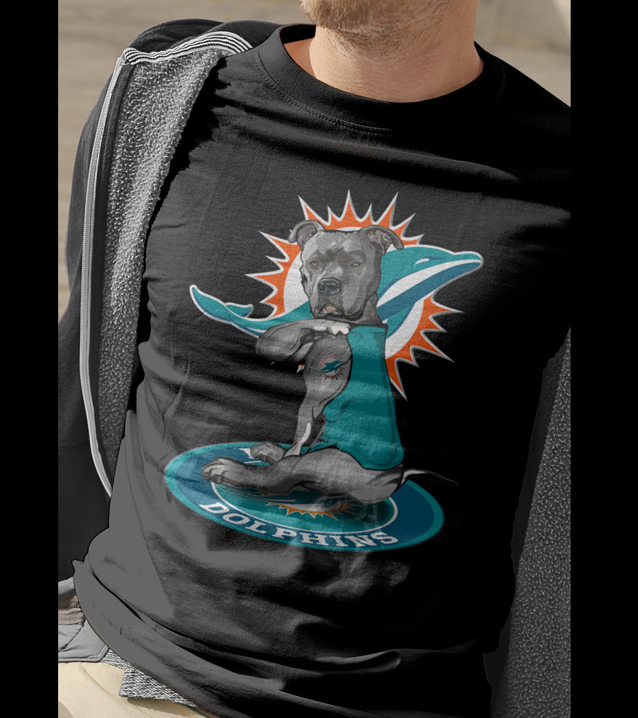 Miami Dolphins Dog With Logo Tattoo And Jersey T-Shirt