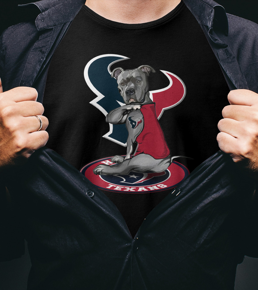 Houston Texans Dog Mascot With Team Logo And Red Outfit T-Shirt