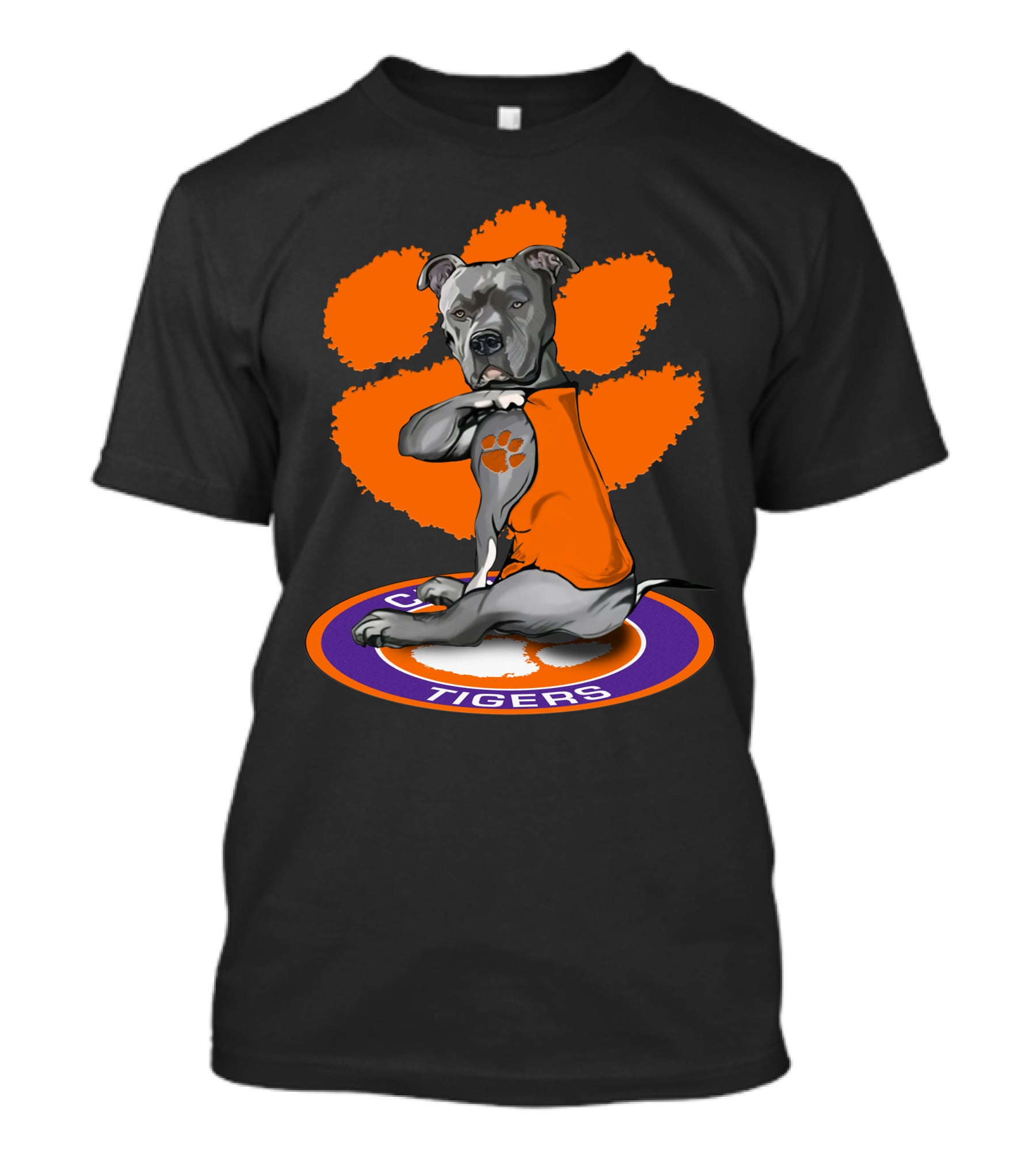 Clemson Tigers Dog With Paw Print Tattoo And Orange Vest T-Shirt