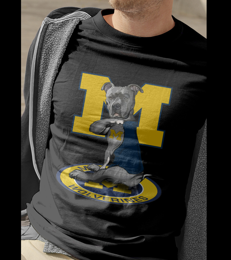 Michigan Wolverines Dog In Blue Outfit With Big Yellow M T-Shirt