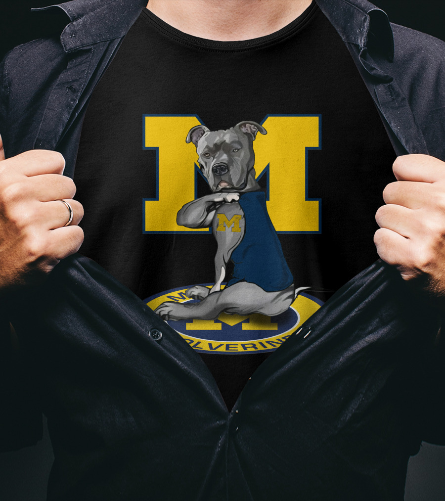 Michigan Wolverines Dog In Blue Outfit With Big Yellow M T-Shirt