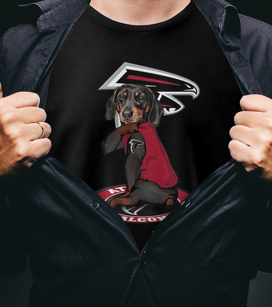 Atlanta Falcons Logo With Dachshund Wearing Team Jersey T-Shirt