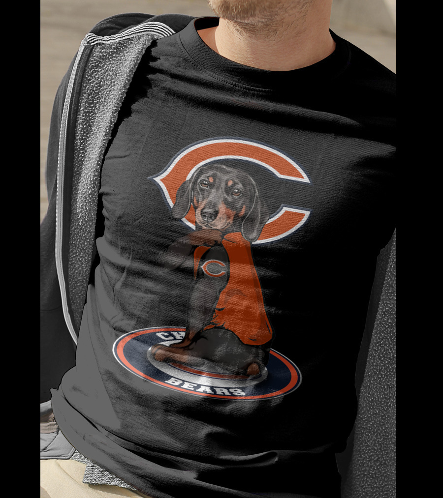 Chicago Bears Dog With Logo On Arm And Backdrop T-Shirt