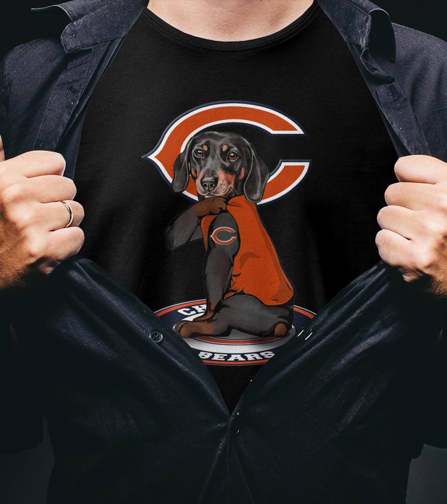Chicago Bears Dog With Logo On Arm And Backdrop T-Shirt
