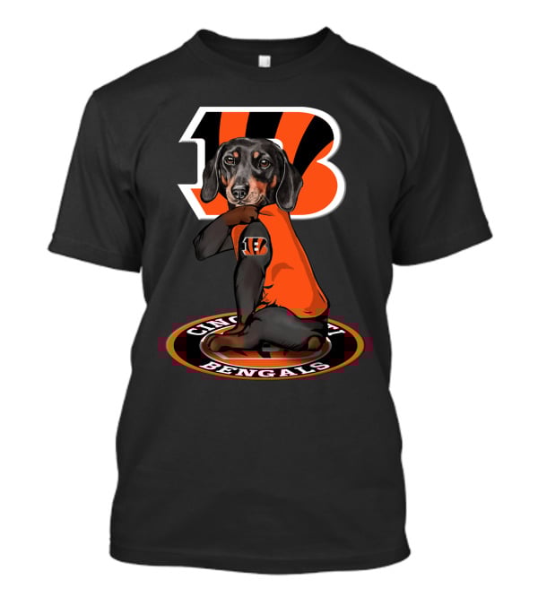 Cincinnati Bengals Dachshund In Team Jersey With Bengals T-Shirt