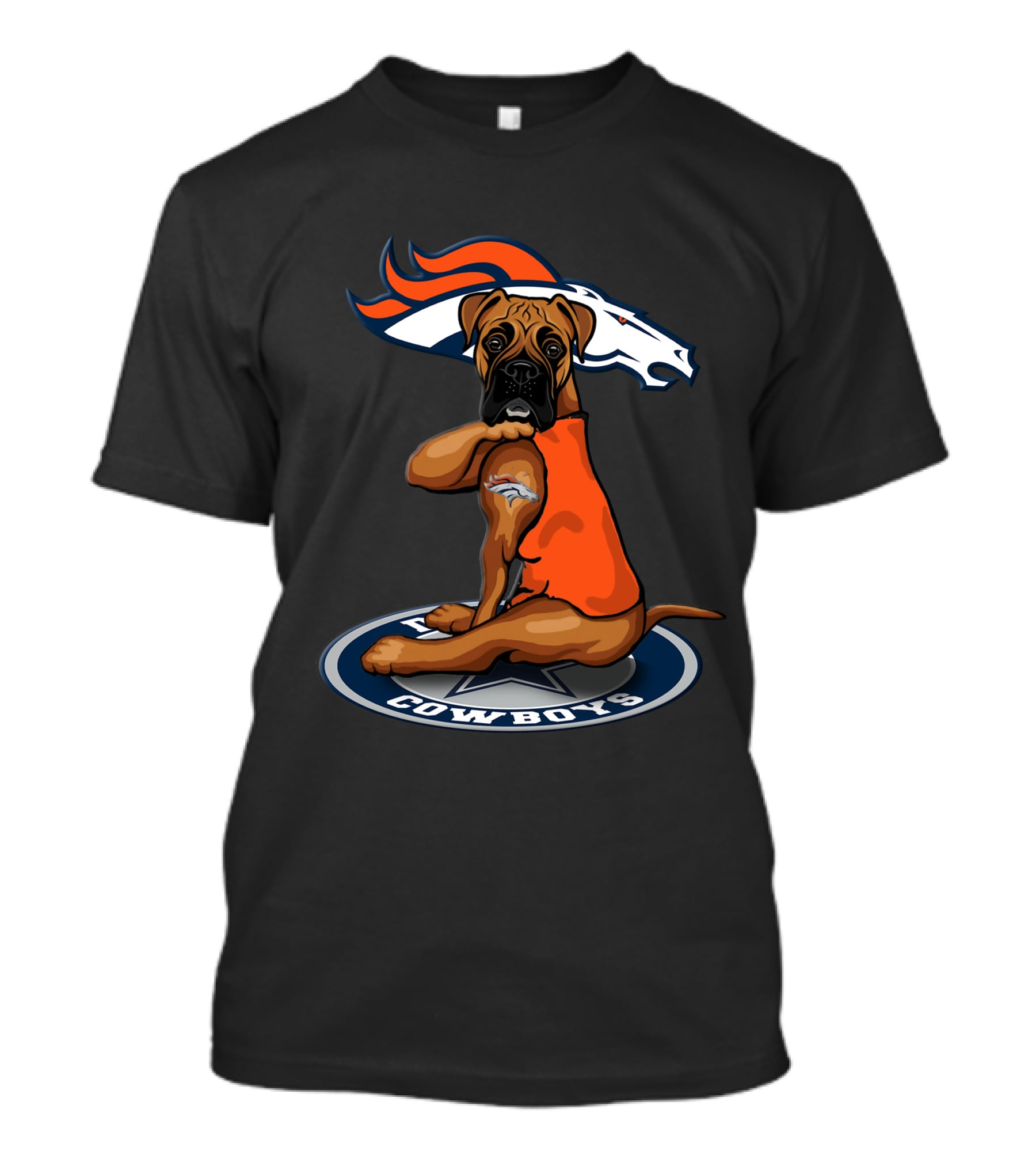 Denver Broncos Dog Sitting On Dallas Cowboys T-Shirt