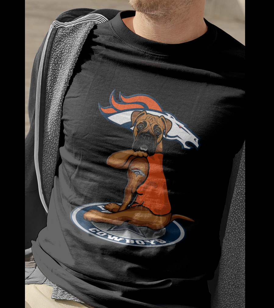Denver Broncos Dog Sitting On Dallas Cowboys T-Shirt