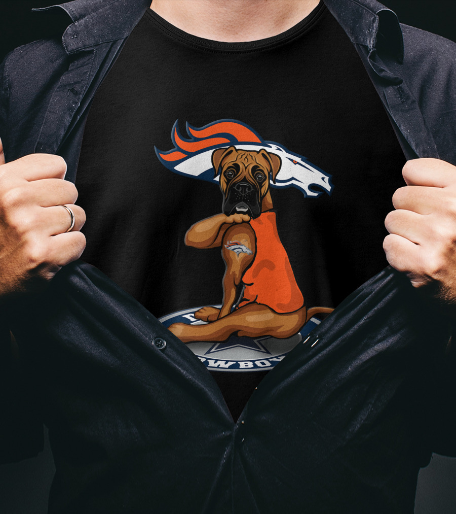 Denver Broncos Dog Sitting On Dallas Cowboys T-Shirt