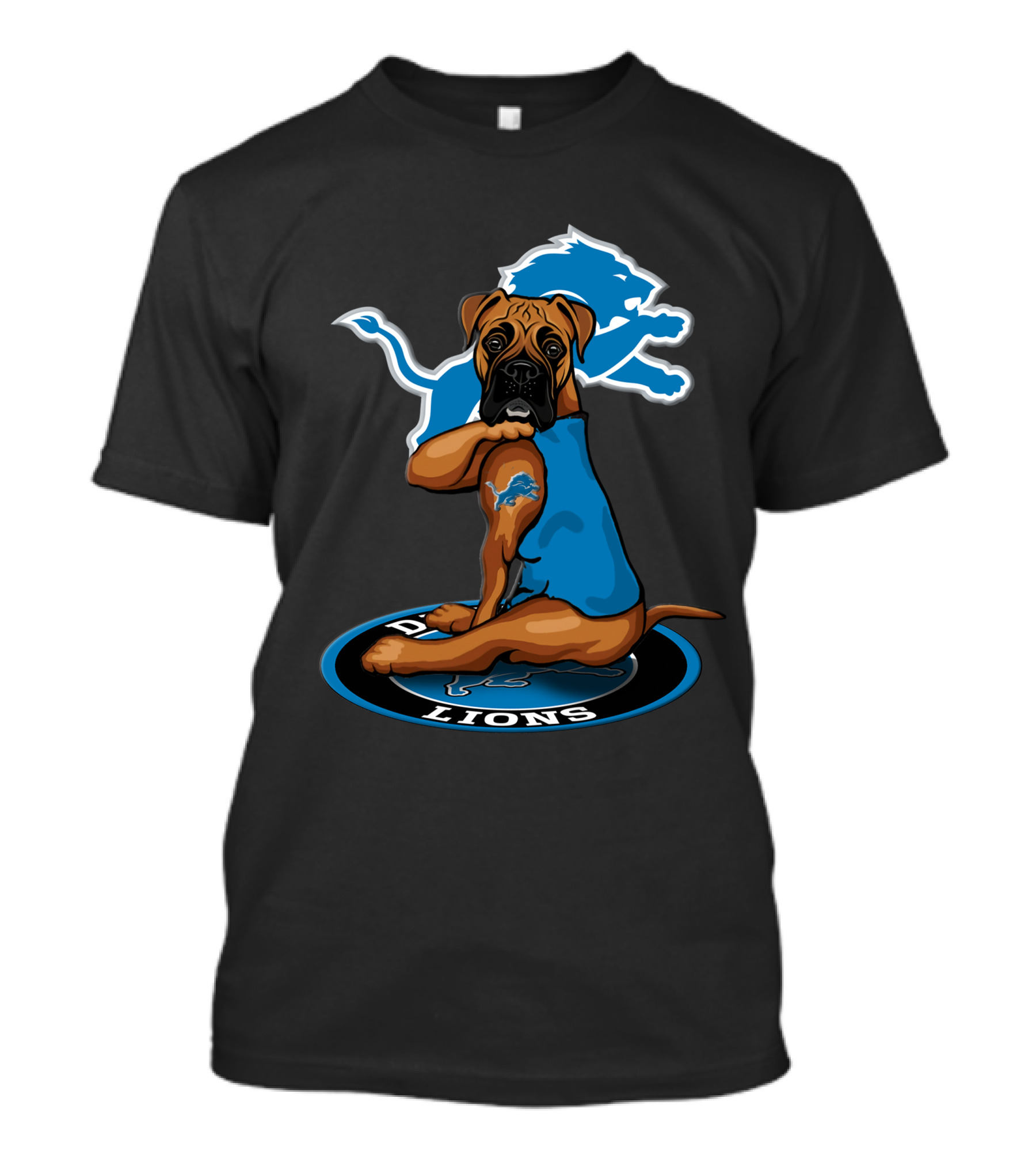 Detroit Lions Mascot Dog With Blue Lion T-Shirt