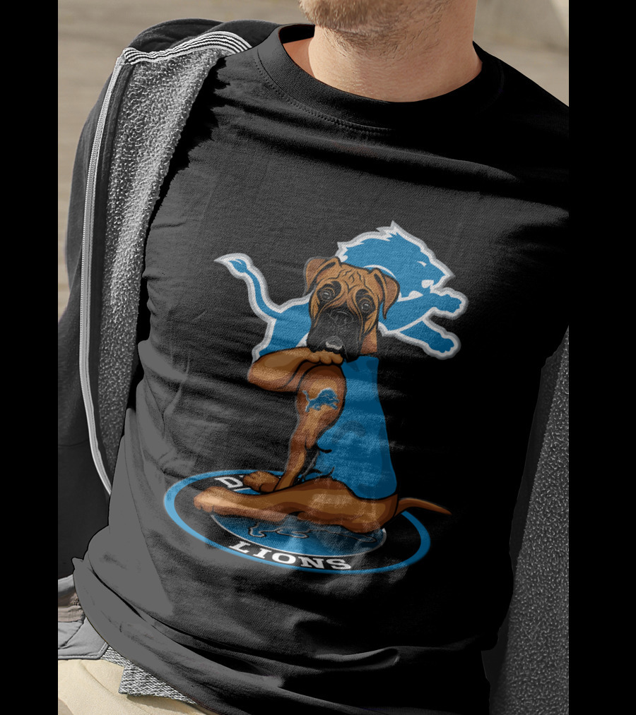 Detroit Lions Mascot Dog With Blue Lion T-Shirt