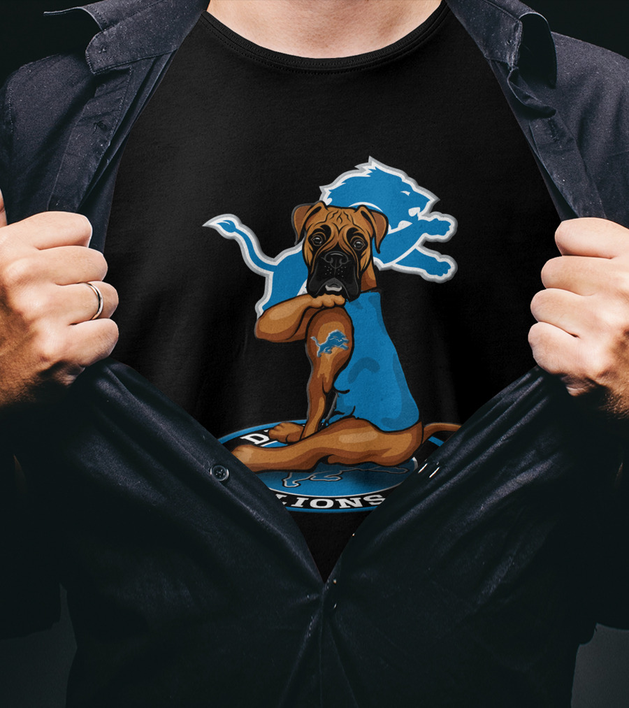 Detroit Lions Mascot Dog With Blue Lion T-Shirt