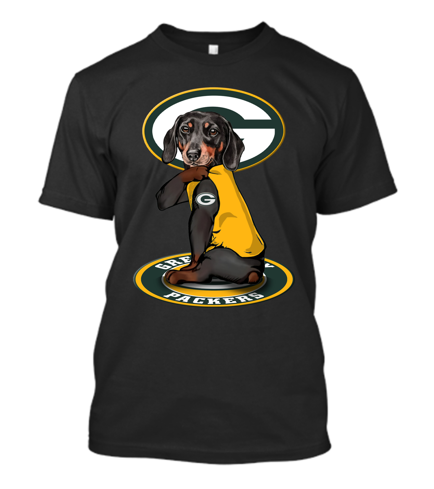 Green Bay Packers Dog With Yellow Jersey And Team T-Shirt