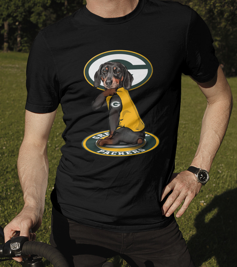 Green Bay Packers Dog With Yellow Jersey And Team T-Shirt