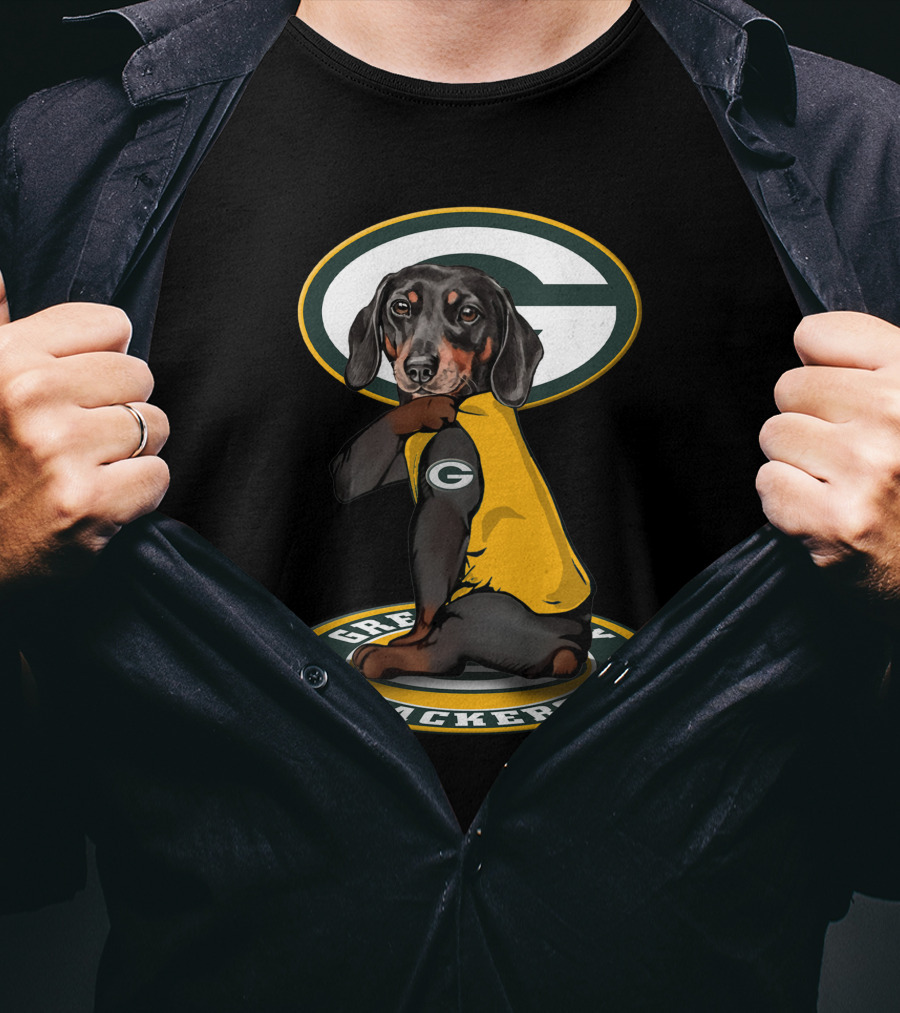 Green Bay Packers Dog With Yellow Jersey And Team T-Shirt