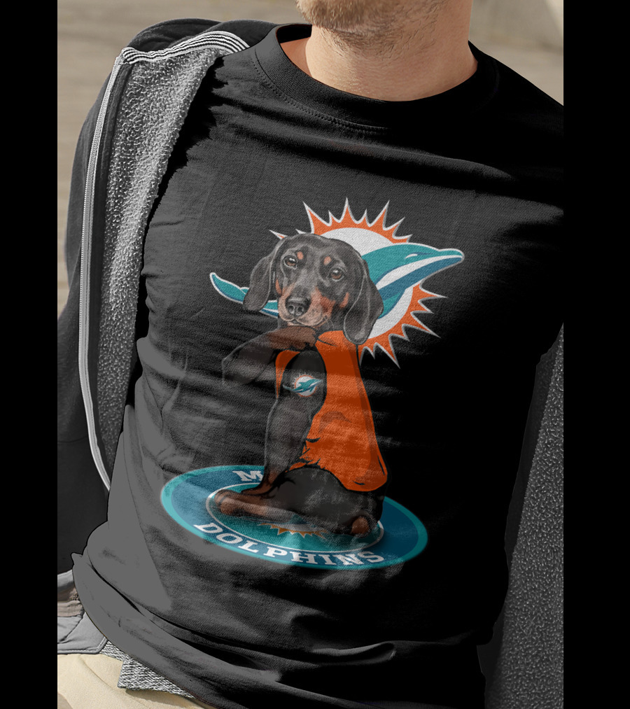 Miami Dolphins Dog Wearing Team Colors On T-Shirt