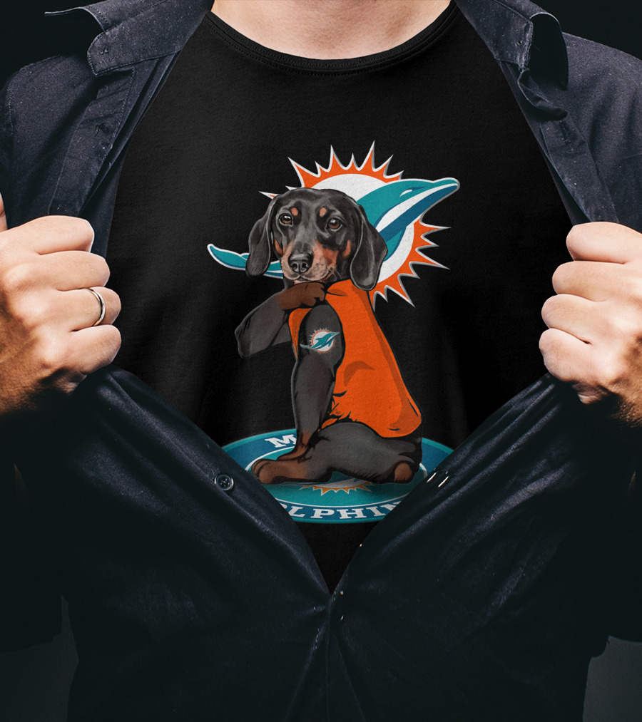 Miami Dolphins Dog Wearing Team Colors On T-Shirt