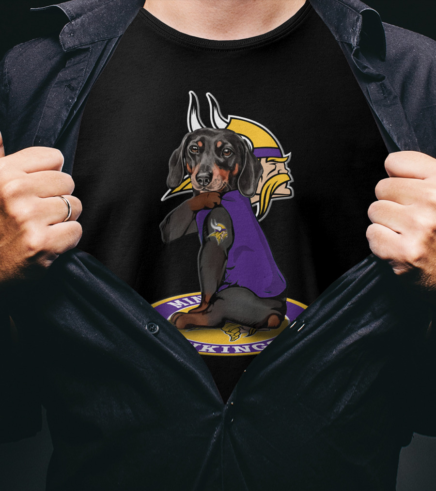 Minnesota Vikings Dachshund Fan With Team T-Shirt